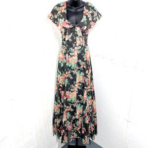 FOXY LADY 1970s Vintage Floral Maxi Dress Juniors Sz 9